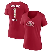 T-shirt à col en V fleuri Scarlet San Francisco 49ers numéro 1 pour femme