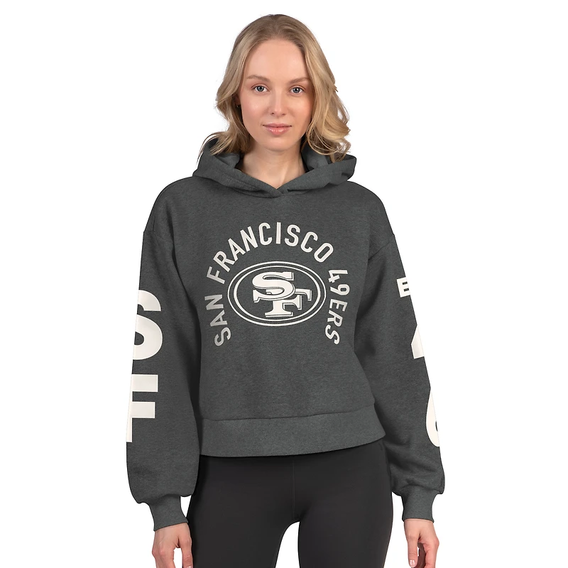 Women's Starter  Heather Charcoal San Francisco 49ers Star Player Cropped Fleece Pullover Hoodie
