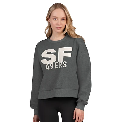 Sweat-shirt court en polaire gris chiné pour femme, modèle Starter, des San Francisco 49ers.