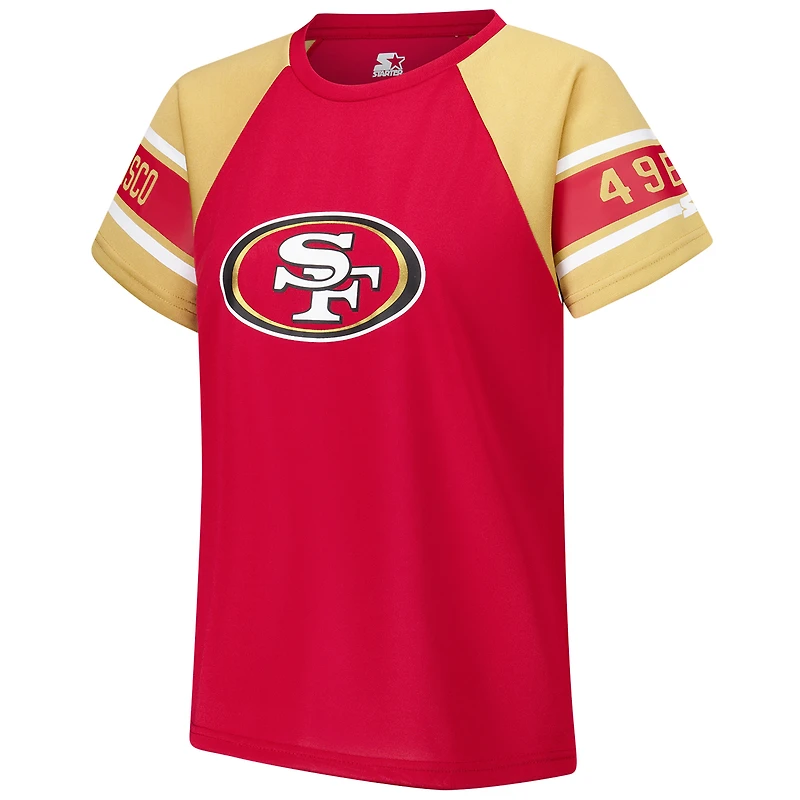 Women's Starter Red San Francisco 49ers 1st Rounder Color Block Raglan Top
