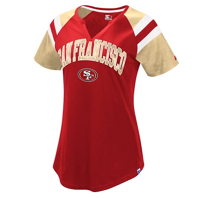 Women's Starter Scarlet/Gold San Francisco 49ers Game On Notch Neck Raglan T-Shirt