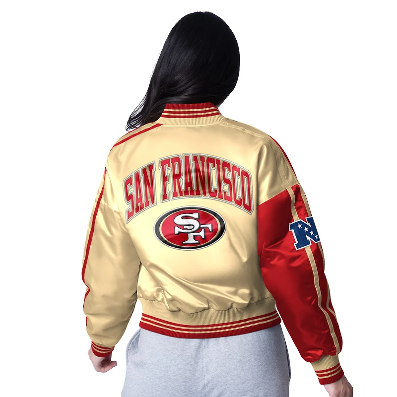 Veste courte en satin à boutons-pression pour femme Starter Scarlet/Gold San Francisco 49ers Zone Blitz