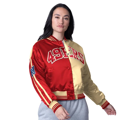 Women's Starter Scarlet/Gold San Francisco 49ers Zone Blitz Cropped Full-Snap Satin Jacket