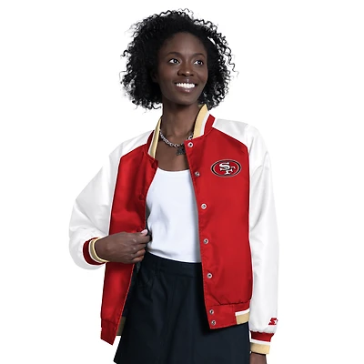 Veste universitaire Starter rouge/blanche à boutons-pression San Francisco 49ers pour femmes