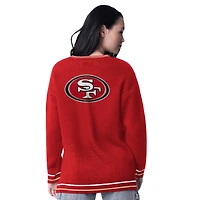 Women's Starter Scarlet San Francisco 49ers Oversized On the Ball Intarsia Knit Pullover Sweater