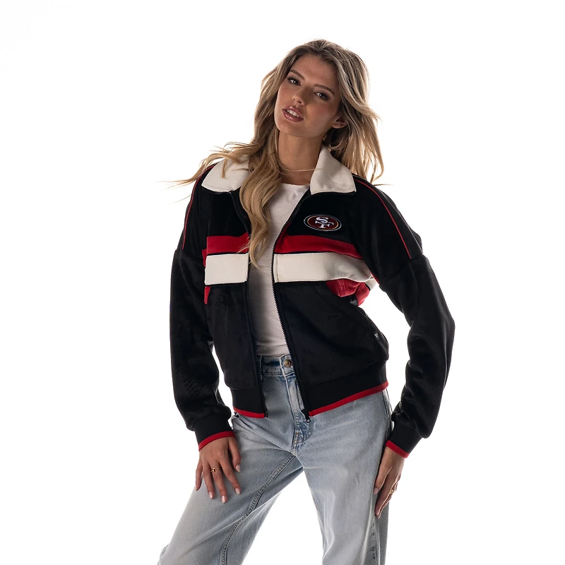Veste bomber courte en velours côtelé noir à fermeture éclair intégrale The Wild Collective pour femme des 49ers de San Francisco