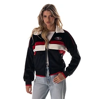 Veste bomber courte en velours côtelé noir à fermeture éclair intégrale The Wild Collective pour femme des 49ers de San Francisco