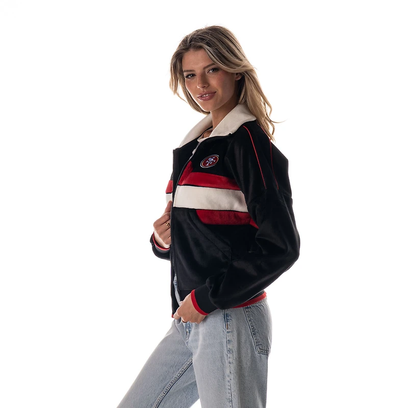 Veste bomber courte en velours côtelé noir à fermeture éclair intégrale The Wild Collective pour femme des 49ers de San Francisco