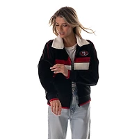 Women's The Wild Collective Black San Francisco 49ers Cropped Corduroy Full-Zip Bomber Jacket