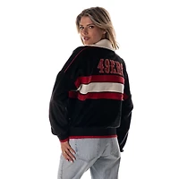 Women's The Wild Collective Black San Francisco 49ers Cropped Corduroy Full-Zip Bomber Jacket