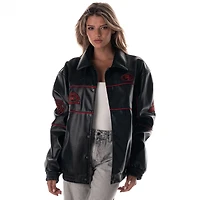 Women's The Wild Collective Black San Francisco 49ers Faux Leather Full-Snap Racing Jacket