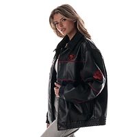 Women's The Wild Collective Black San Francisco 49ers Faux Leather Full-Snap Racing Jacket