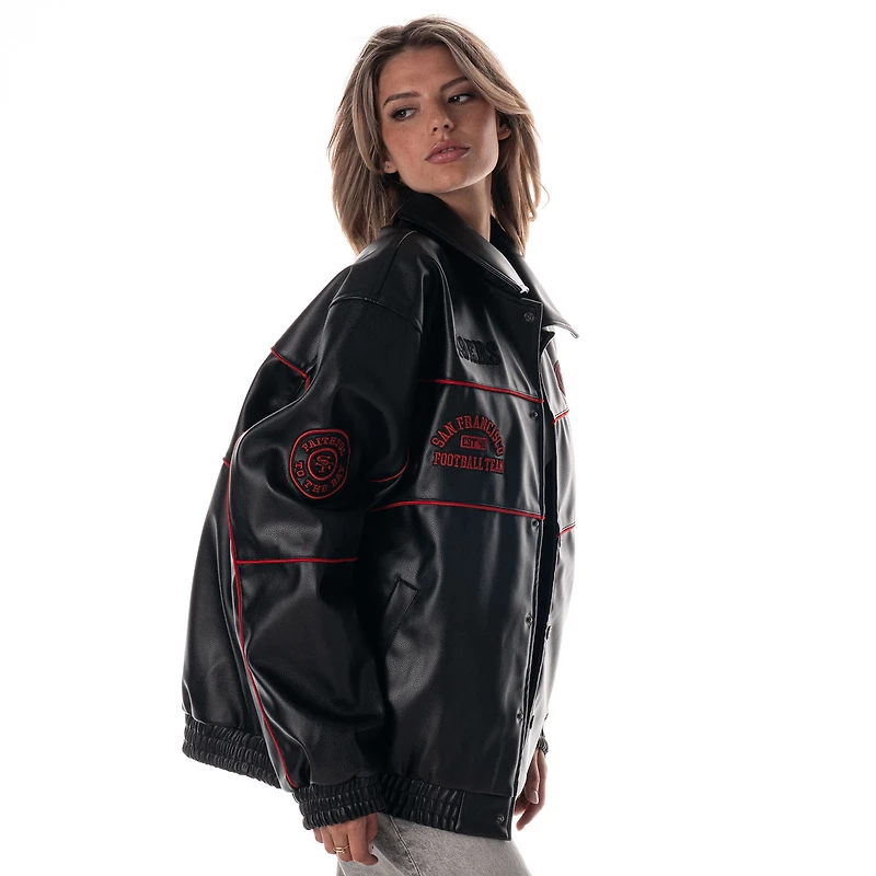Veste de course en similicuir noir à boutons-pression pour femme The Wild Collective des San Francisco 49ers