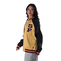 Blouson aviateur surdimensionné en satin à boutons-pression The Wild Collective Gold San Francisco 49ers pour femme