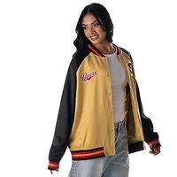 Women's The Wild Collective Gold San Francisco 49ers Oversized Satin Raglan Full-Snap Bomber Jacket