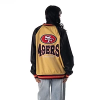 Women's The Wild Collective Gold San Francisco 49ers Oversized Satin Raglan Full-Snap Bomber Jacket