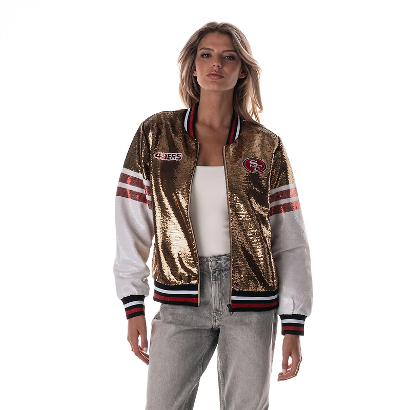 Blouson aviateur à paillettes doré The Wild Collective pour femme des San Francisco 49ers