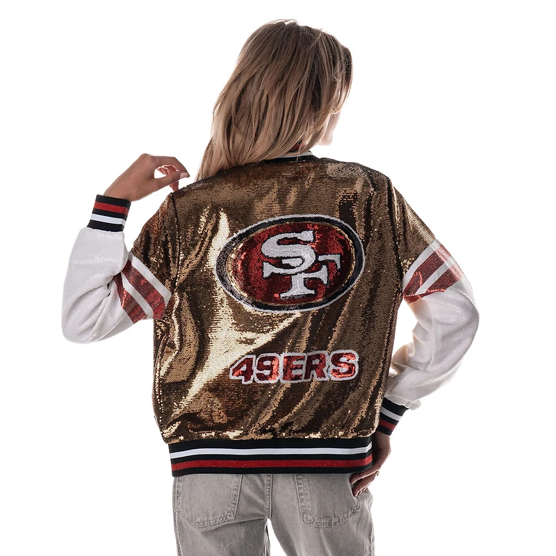 Women's The Wild Collective Gold San Francisco 49ers Sequin Bomber Jacket
