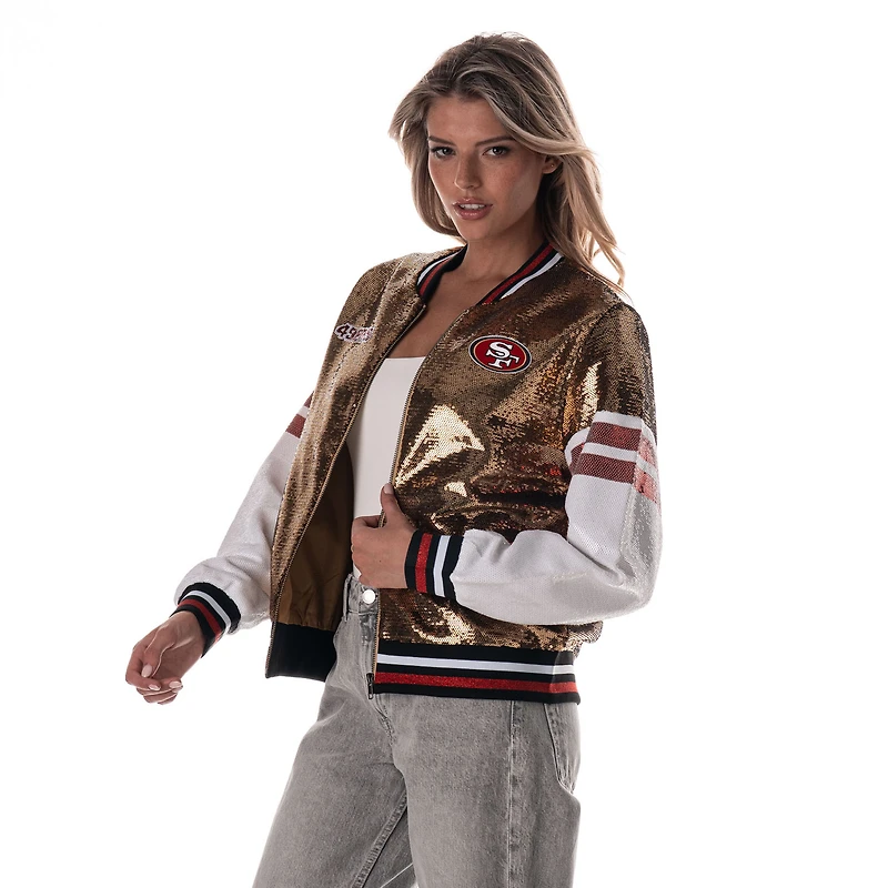 Blouson aviateur à paillettes doré The Wild Collective pour femme des San Francisco 49ers