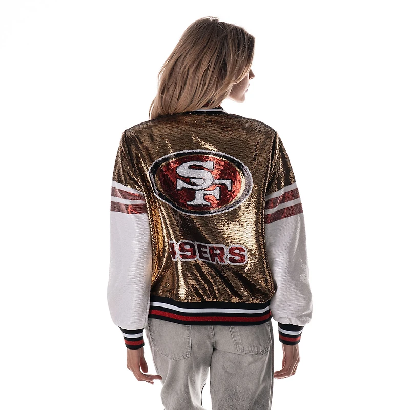Women's The Wild Collective Gold San Francisco 49ers Sequin Bomber Jacket