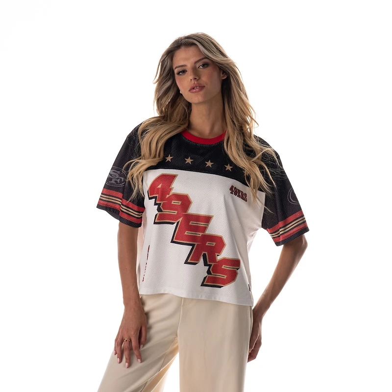 Women's The Wild Collective White San Francisco 49ers Boxy Cropped Mesh T-Shirt