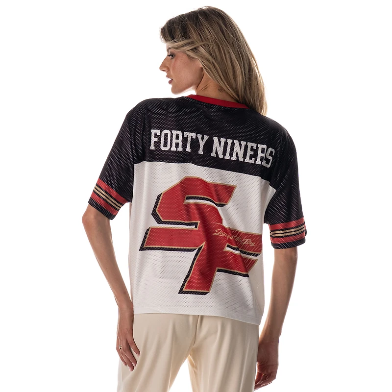 Women's The Wild Collective White San Francisco 49ers Boxy Cropped Mesh T-Shirt
