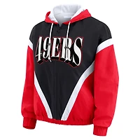 Women's WEAR by Erin Andrews Black/Scarlet San Francisco 49ers Retro Crinkle Full-Zip Hoodie Windbreaker