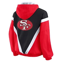 Women's WEAR by Erin Andrews Black/Scarlet San Francisco 49ers Retro Crinkle Full-Zip Hoodie Windbreaker