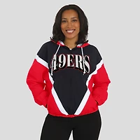 Women's WEAR by Erin Andrews Black/Scarlet San Francisco 49ers Retro Crinkle Full-Zip Hoodie Windbreaker