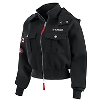 Women's WEAR by Erin Andrews  Black San Francisco 49ers Tri-Blend Patch Pocket Cropped Full-Zip Bomber Hoodie Jacket