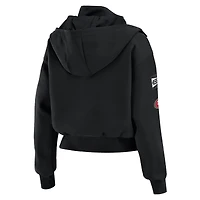 Women's WEAR by Erin Andrews  Black San Francisco 49ers Tri-Blend Patch Pocket Cropped Full-Zip Bomber Hoodie Jacket