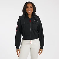 Women's WEAR by Erin Andrews  Black San Francisco 49ers Tri-Blend Patch Pocket Cropped Full-Zip Bomber Hoodie Jacket