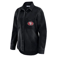 Women's WEAR by Erin Andrews Black San Francisco 49ers Washed Oversized Denim Full-Snap Shacket