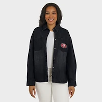 Women's WEAR by Erin Andrews Black San Francisco 49ers Washed Oversized Denim Full-Snap Shacket