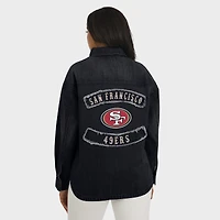 Women's WEAR by Erin Andrews Black San Francisco 49ers Washed Oversized Denim Full-Snap Shacket