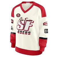Women's WEAR by Erin Andrews  Cream San Francisco 49ers Racing Crew V-Neck Sweatshirt