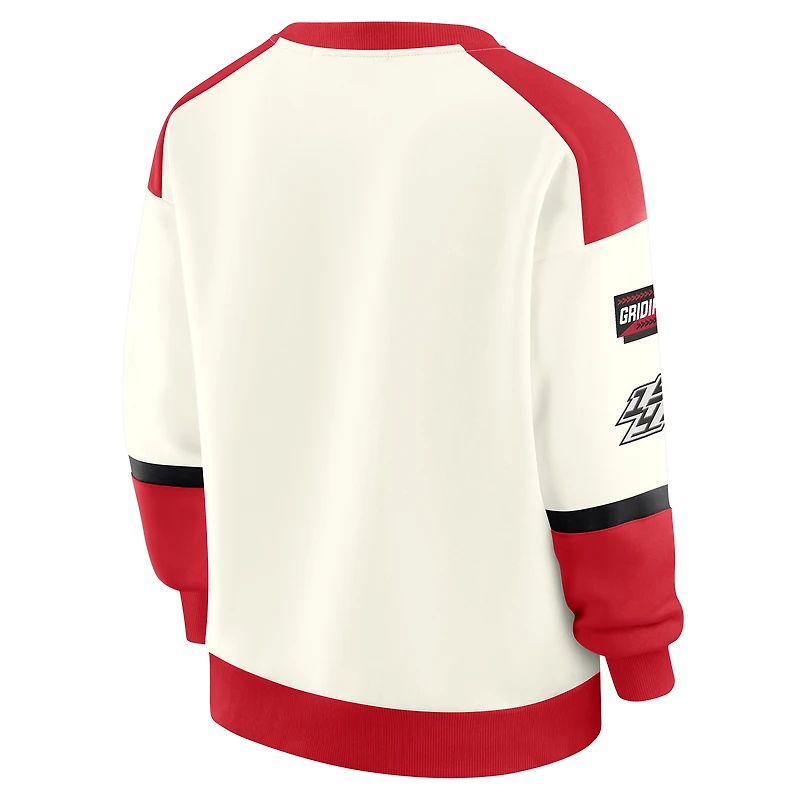 Women's WEAR by Erin Andrews  Cream San Francisco 49ers Racing Crew V-Neck Sweatshirt