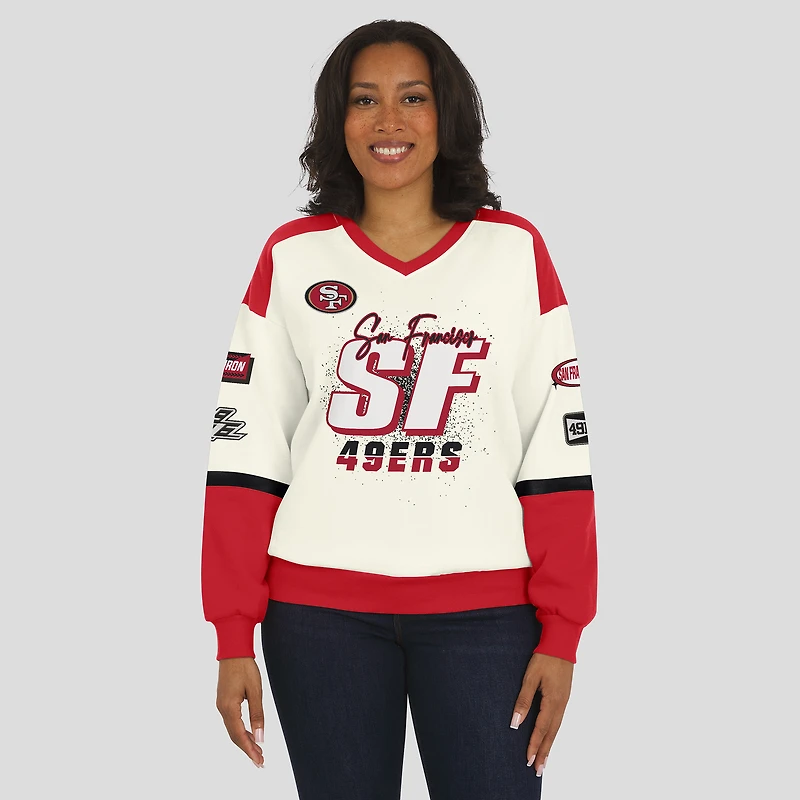 Sweat-shirt à col en V crème des 49ers de San Francisco pour femme par Erin Andrews