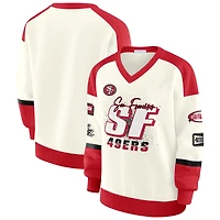 Women's WEAR by Erin Andrews  Cream San Francisco 49ers Racing Crew V-Neck Sweatshirt