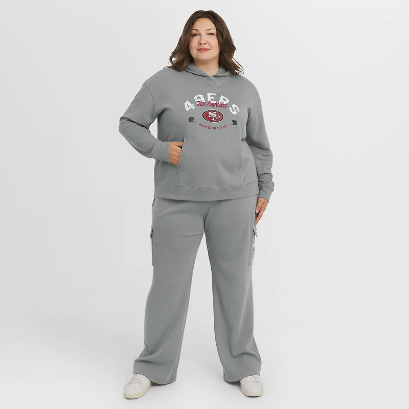Women's WEAR by Erin Andrews Gray San Francisco 49ers Plus Waffle-Knit Long Sleeve Hooded Shirt & Pants Lounge Set