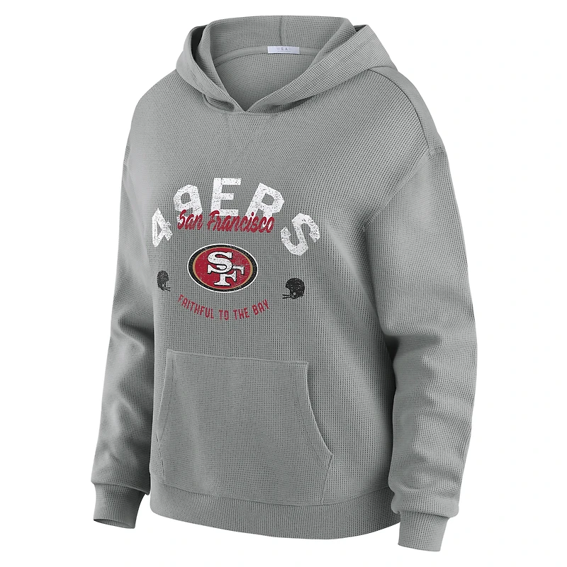 Ensemble lounge pour femme WEAR by Erin Andrews Gray San Francisco 49ers, grande taille, en maille gaufrée, composé d'un haut à capuche manches longues et pantalon.