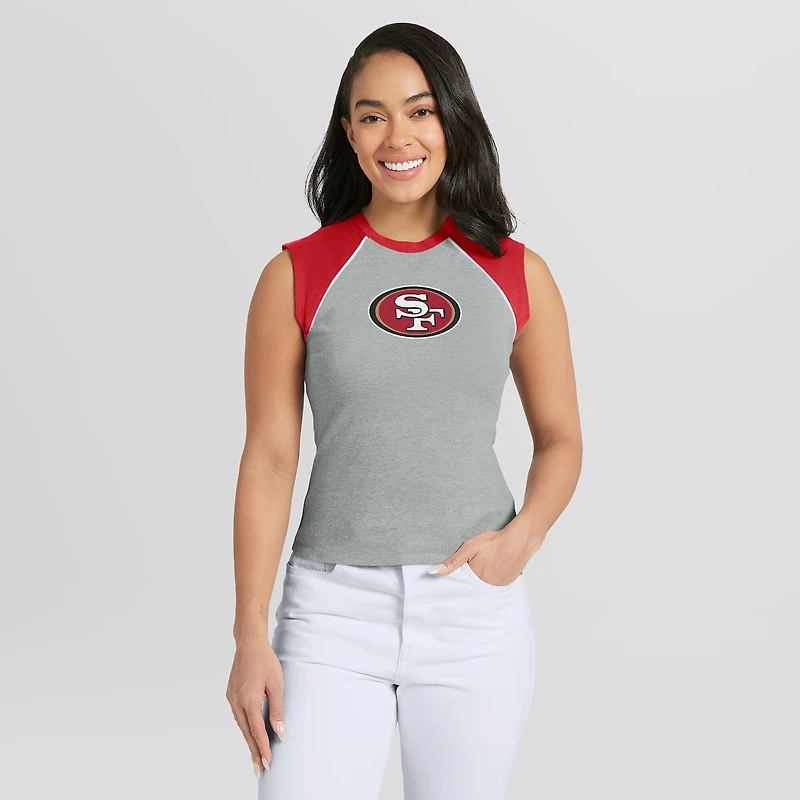 Women's WEAR by Erin Andrews  Heather Gray San Francisco 49ers Cropped Raglan Tank Top