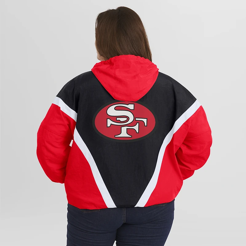 Women's WEAR by Erin Andrews Scarlet/Black San Francisco 49ers Plus Retro Crinkle Full-Zip Hoodie Windbreaker Jacket