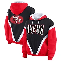 Women's WEAR by Erin Andrews Scarlet/Black San Francisco 49ers Plus Retro Crinkle Full-Zip Hoodie Windbreaker Jacket