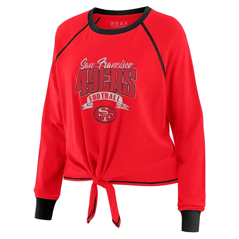 Women's WEAR by Erin Andrews Scarlet/Black San Francisco 49ers Plus Tie-Front Long Sleeve Top