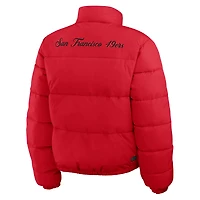 Women's WEAR by Erin Andrews  Scarlet/White San Francisco 49ers Reversible Cropped Full-Zip Puffer Jacket
