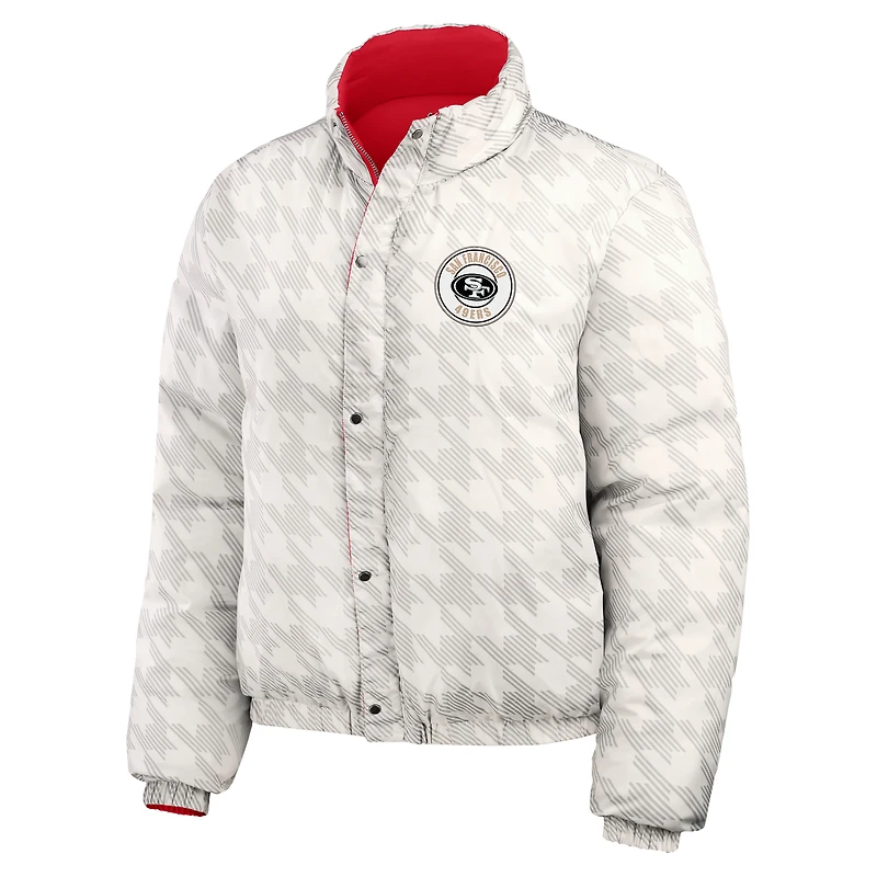 Women's WEAR by Erin Andrews  Scarlet/White San Francisco 49ers Reversible Cropped Full-Zip Puffer Jacket