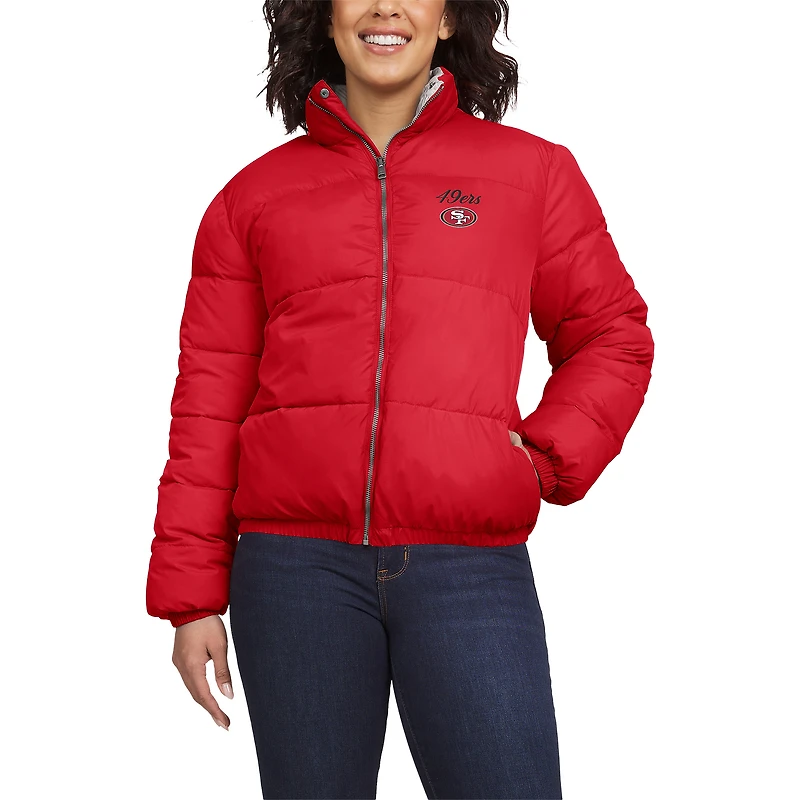 Women's WEAR by Erin Andrews  Scarlet/White San Francisco 49ers Reversible Cropped Full-Zip Puffer Jacket