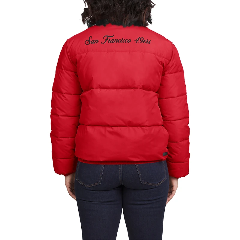 Women's WEAR by Erin Andrews  Scarlet/White San Francisco 49ers Reversible Cropped Full-Zip Puffer Jacket