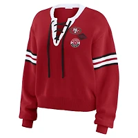 Women's WEAR by Erin Andrews Scarlet  San Francisco 49ers Lace-Up Sweater